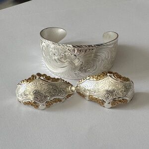Montana Silversmiths Silver and Gold Engraved Cuff and Earrings Set